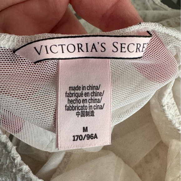 Victoria's Secret white lace mesh deep V high-neck teddy bodysuit - Cream - Picture 5 of 9